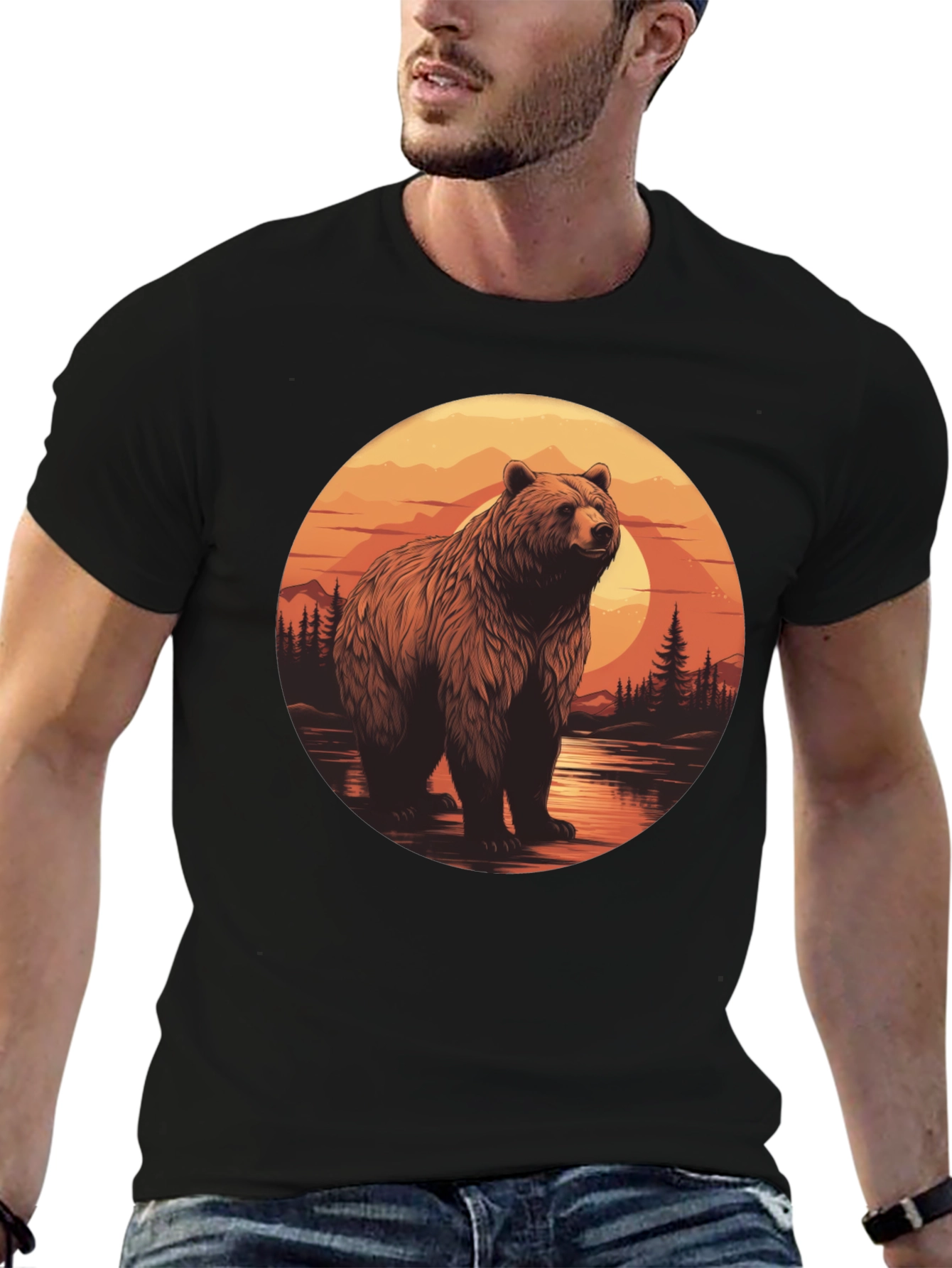 Grizzly Bear Sunset Graphic T-Shirt