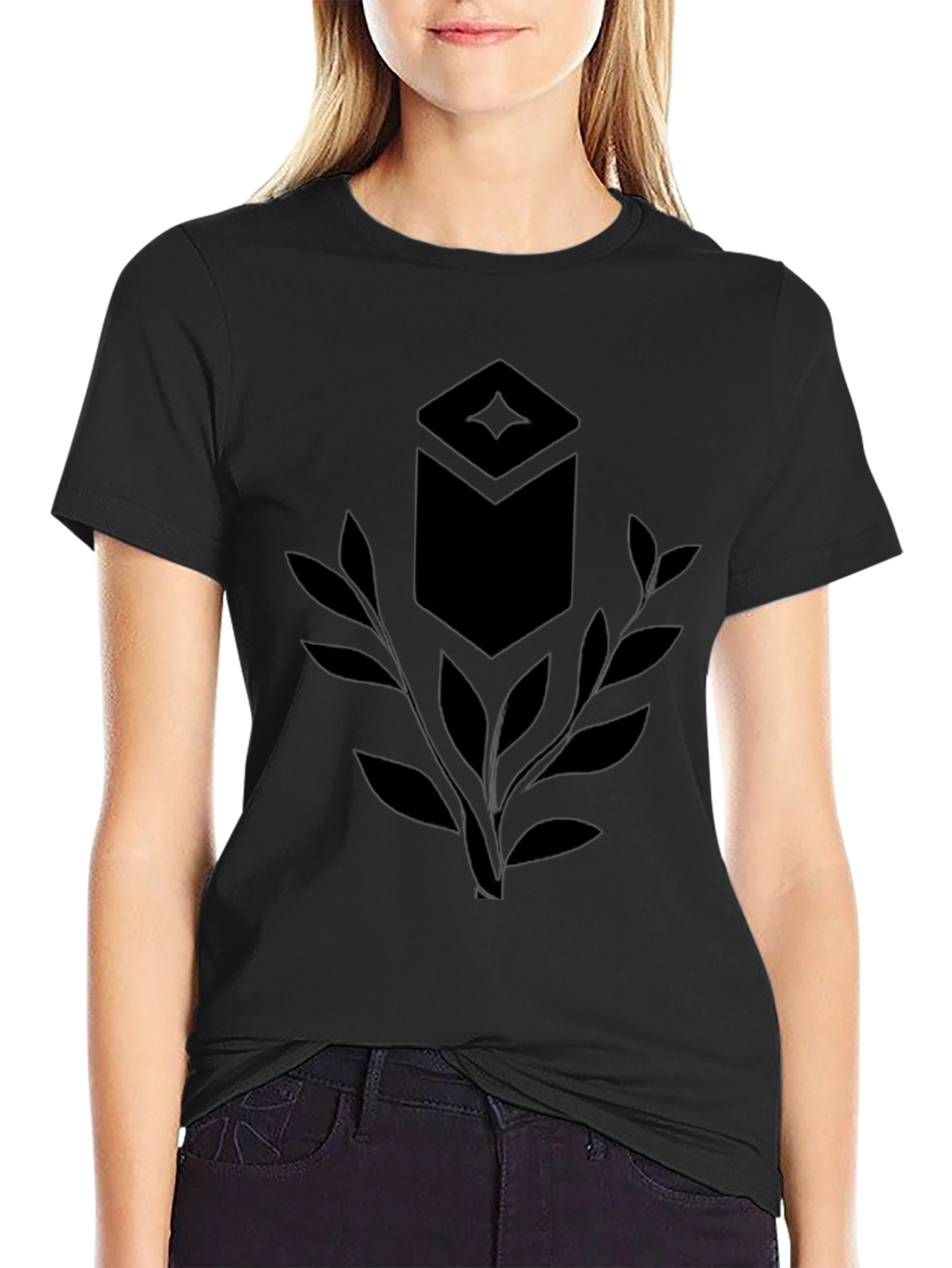 Stylish Black T-Shirt with Unique Geometric Leaf Design