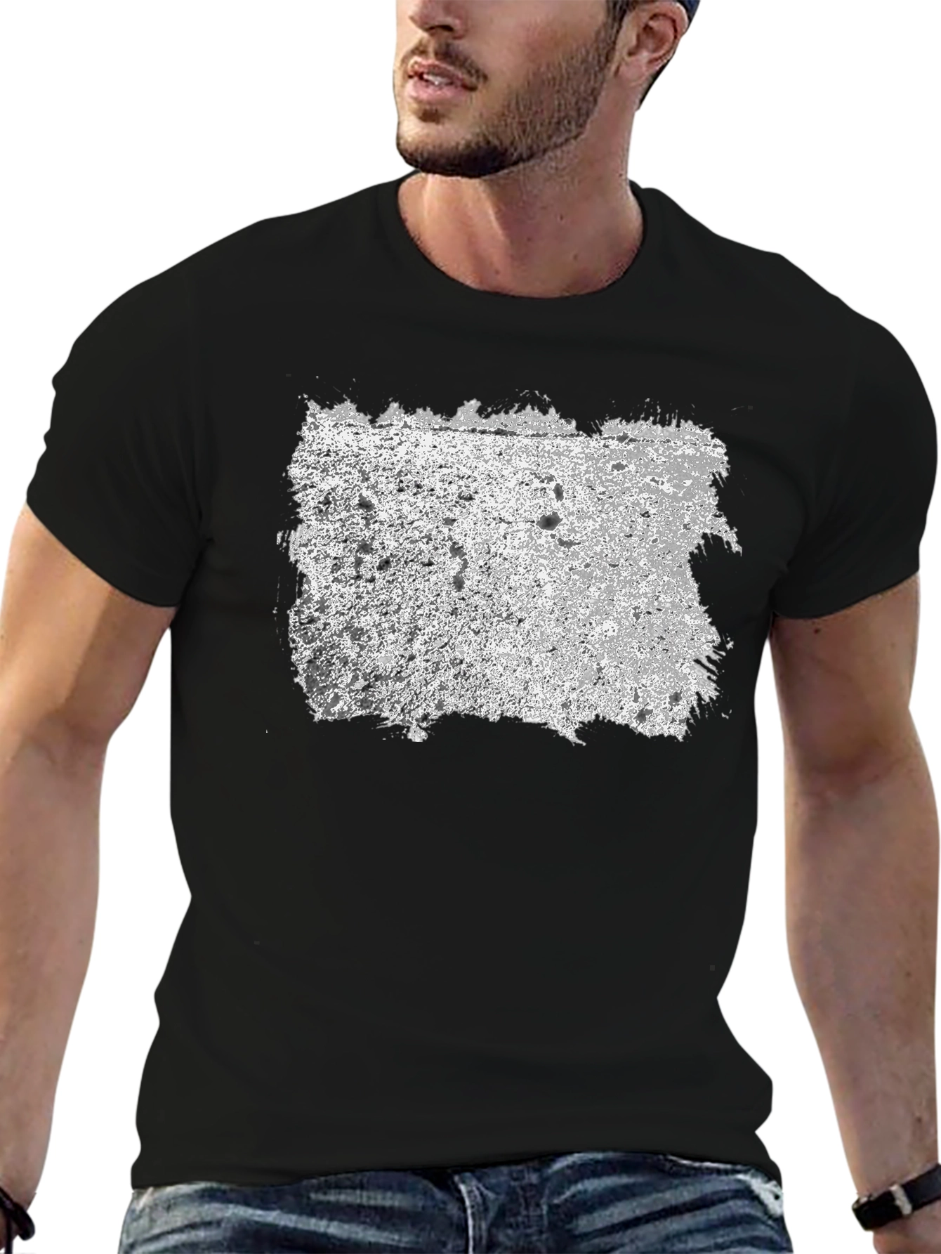 Textured Graphic Print Crew Neck T-Shirt