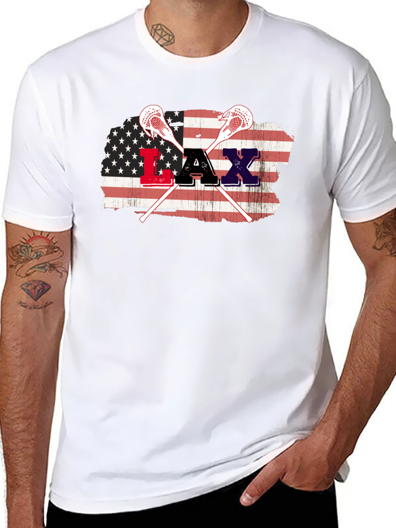 American Flag Lacrosse Graphic T-Shirt