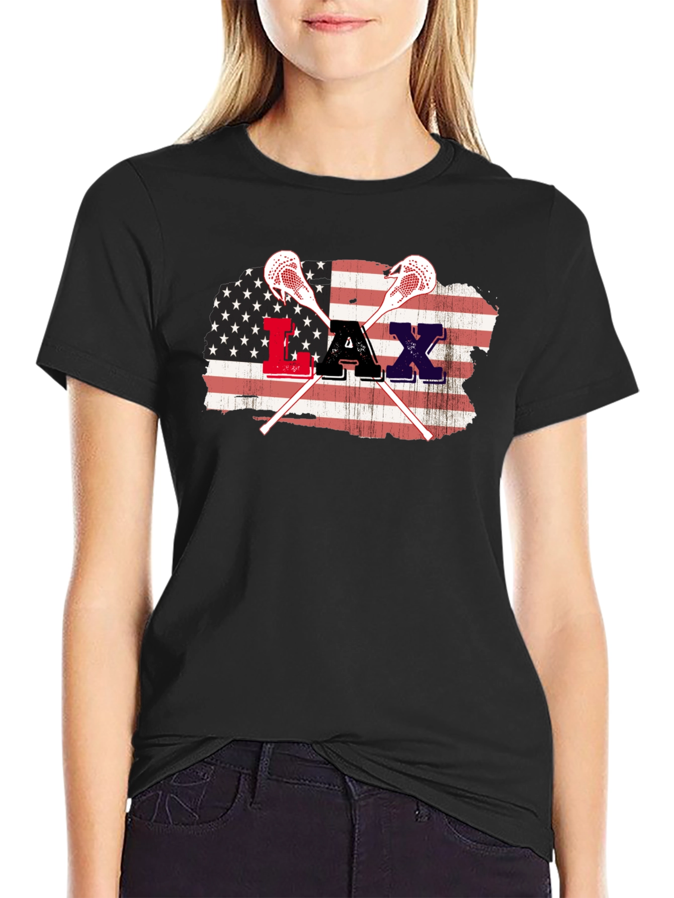 American Flag Lacrosse Graphic T-Shirt