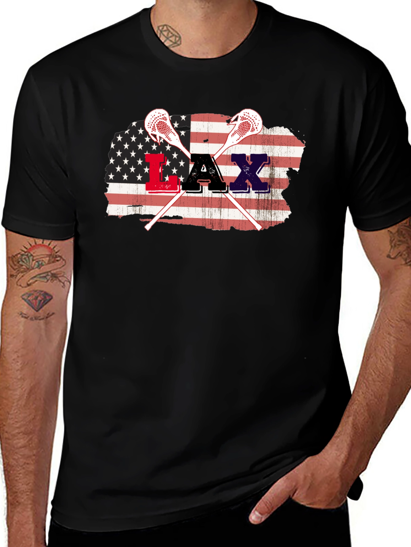 American Flag Lacrosse Graphic T-Shirt