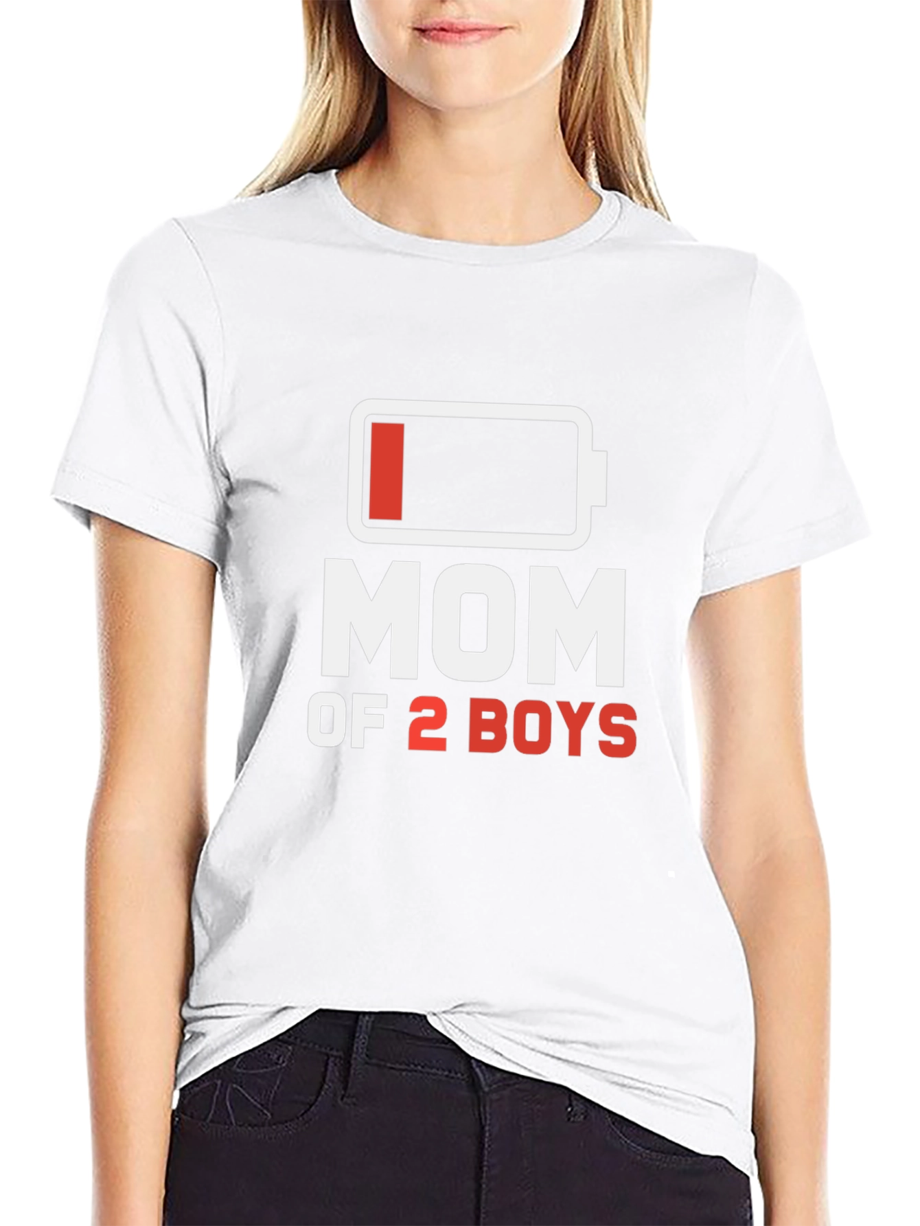 Mom of 2 Boys Low Battery T-Shirt - Black