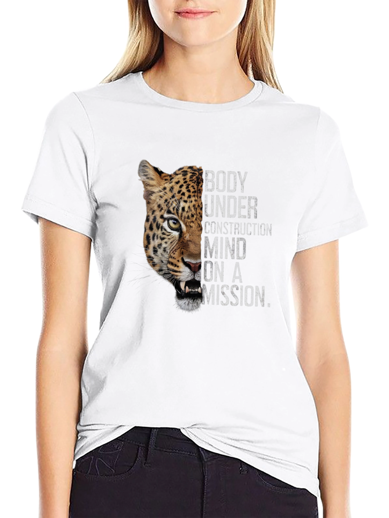 Body Under Construction Leopard Graphic T-Shirt