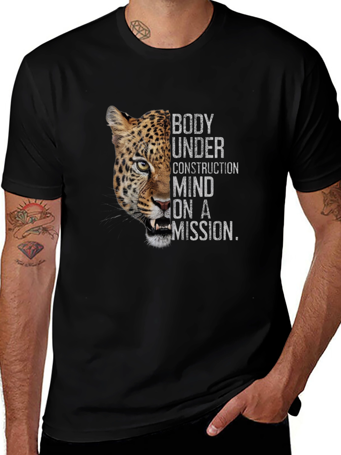 Body Under Construction Leopard Graphic T-Shirt