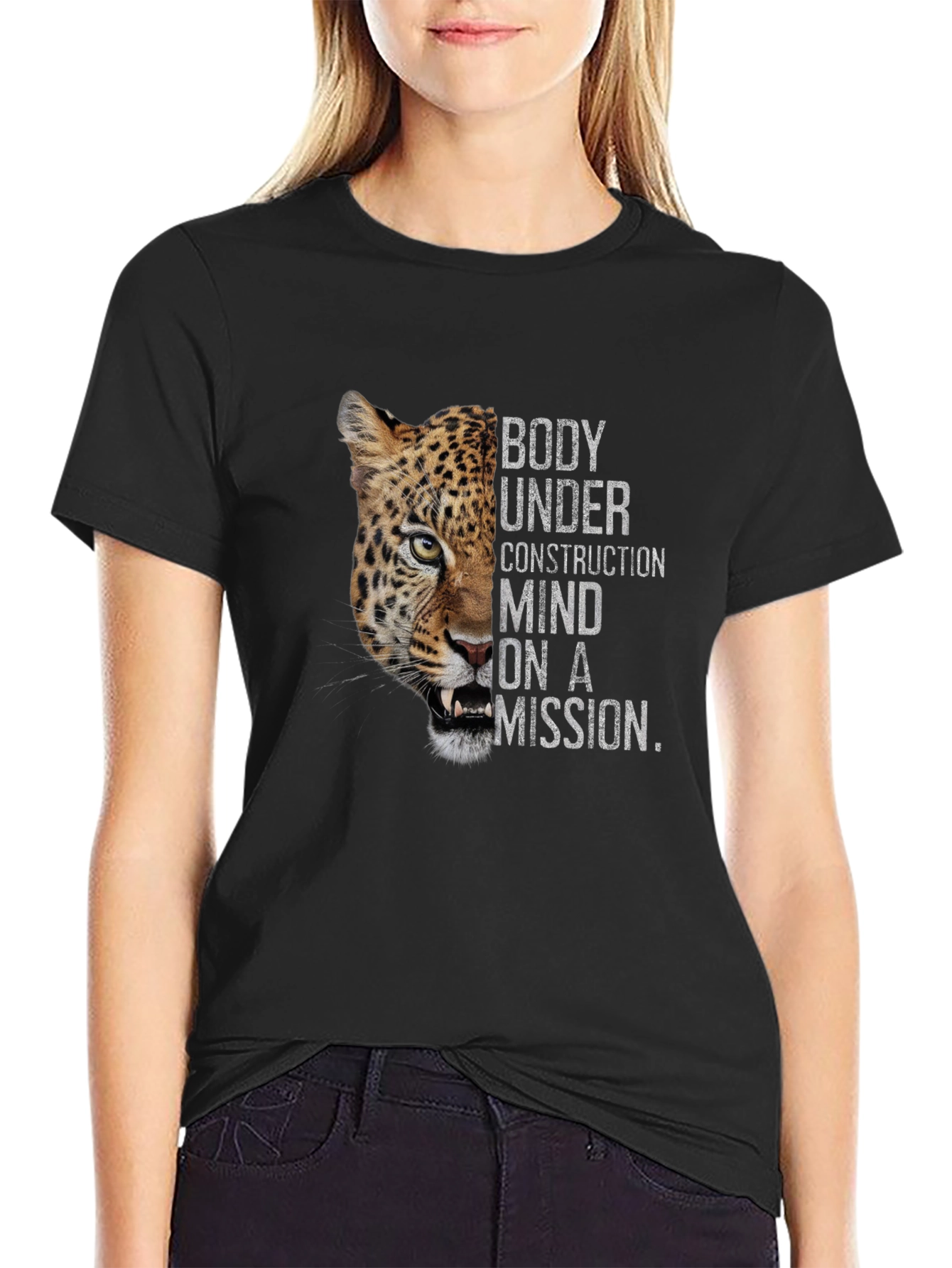 Body Under Construction Leopard Graphic T-Shirt