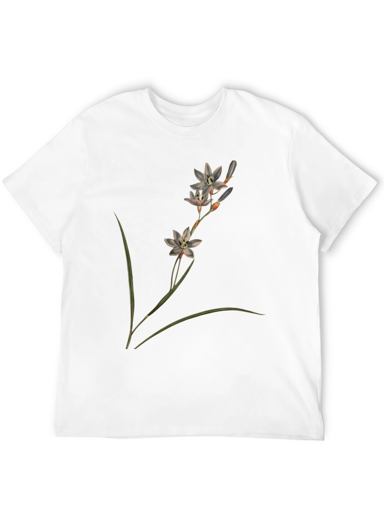 Botanical Flower Print Black T-Shirt