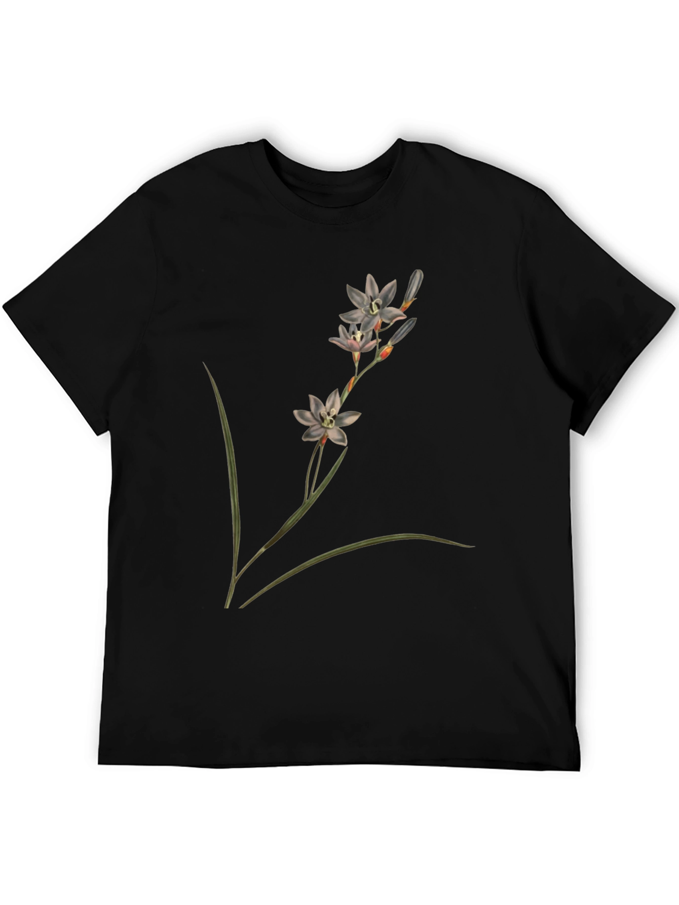 Botanical Flower Print Black T-Shirt