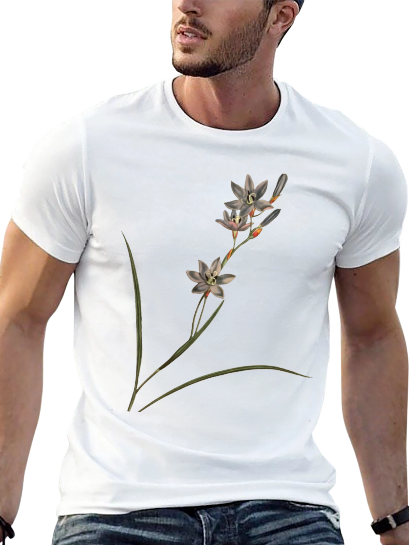 Botanical Flower Print Black T-Shirt