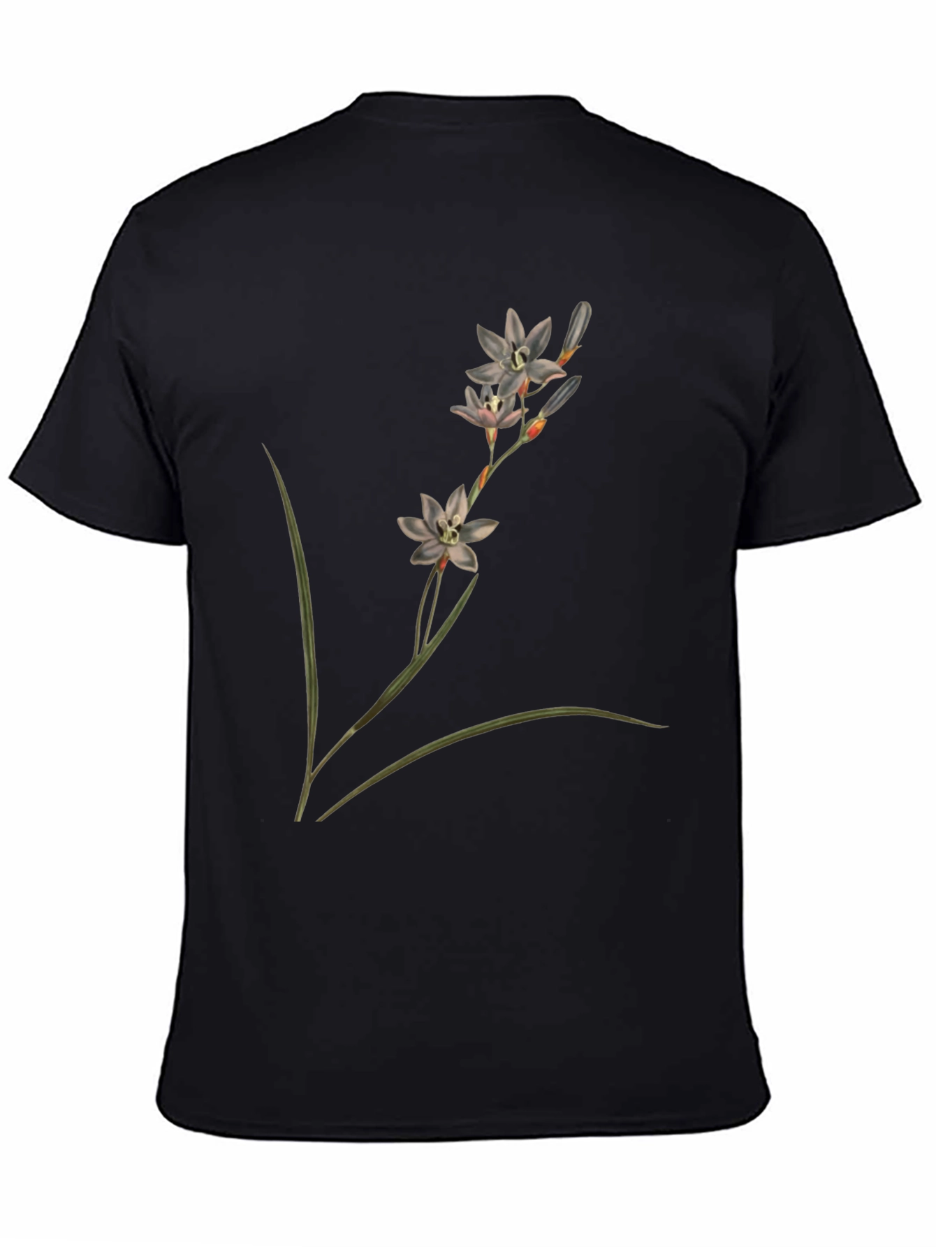 Botanical Flower Print Black T-Shirt
