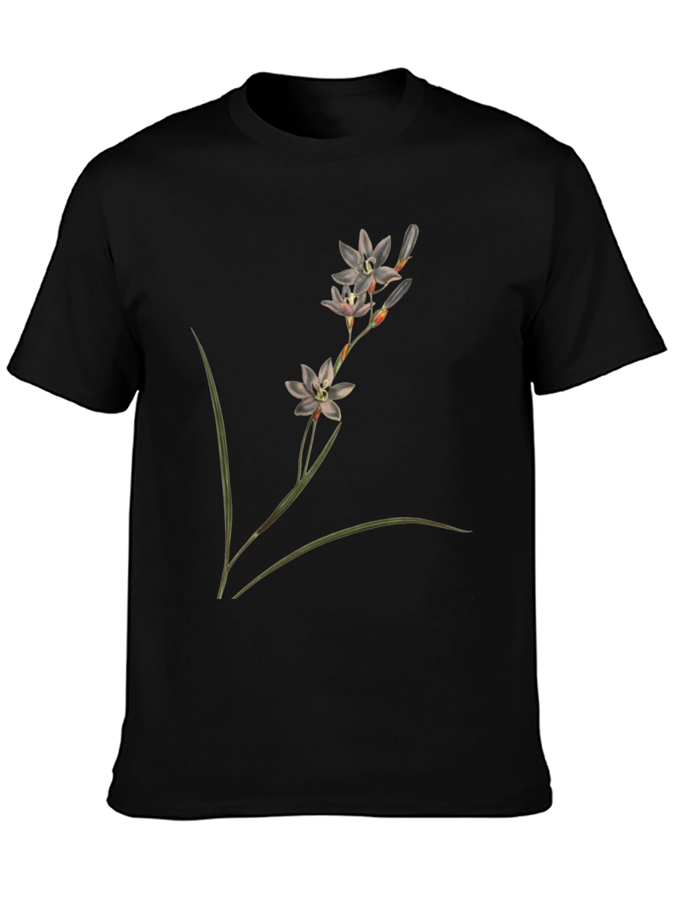Botanical Flower Print Black T-Shirt