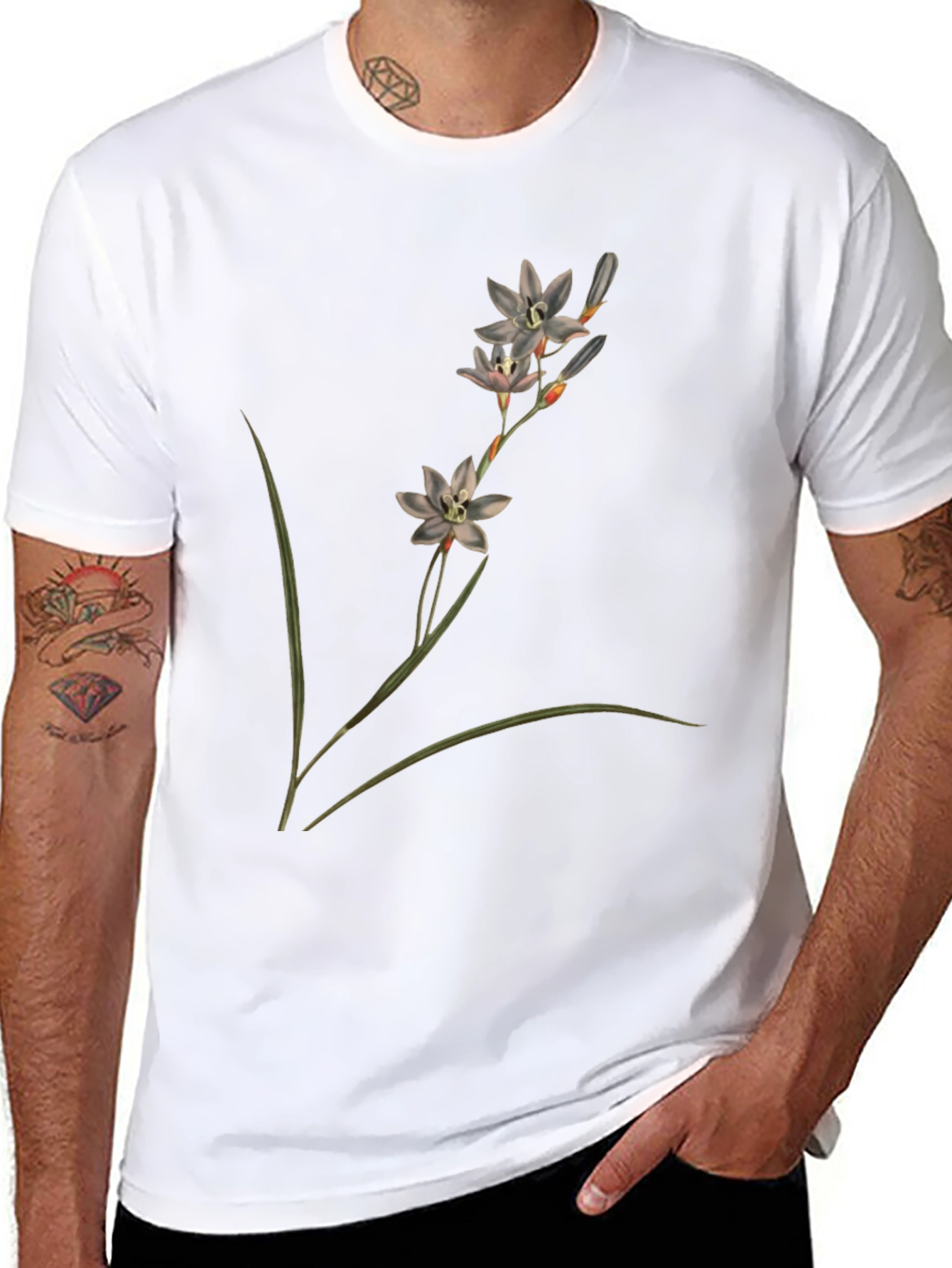 Botanical Flower Print Black T-Shirt