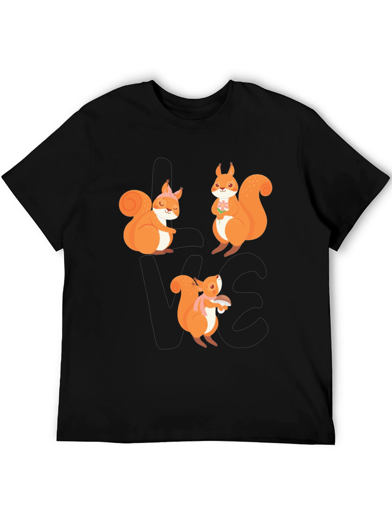 Cute Squirrel Graphic T-Shirt - Black Casual Tee