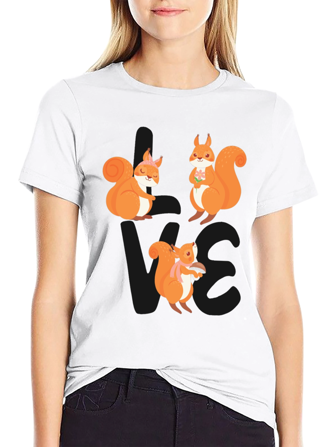 Cute Squirrel Graphic T-Shirt - Black Casual Tee