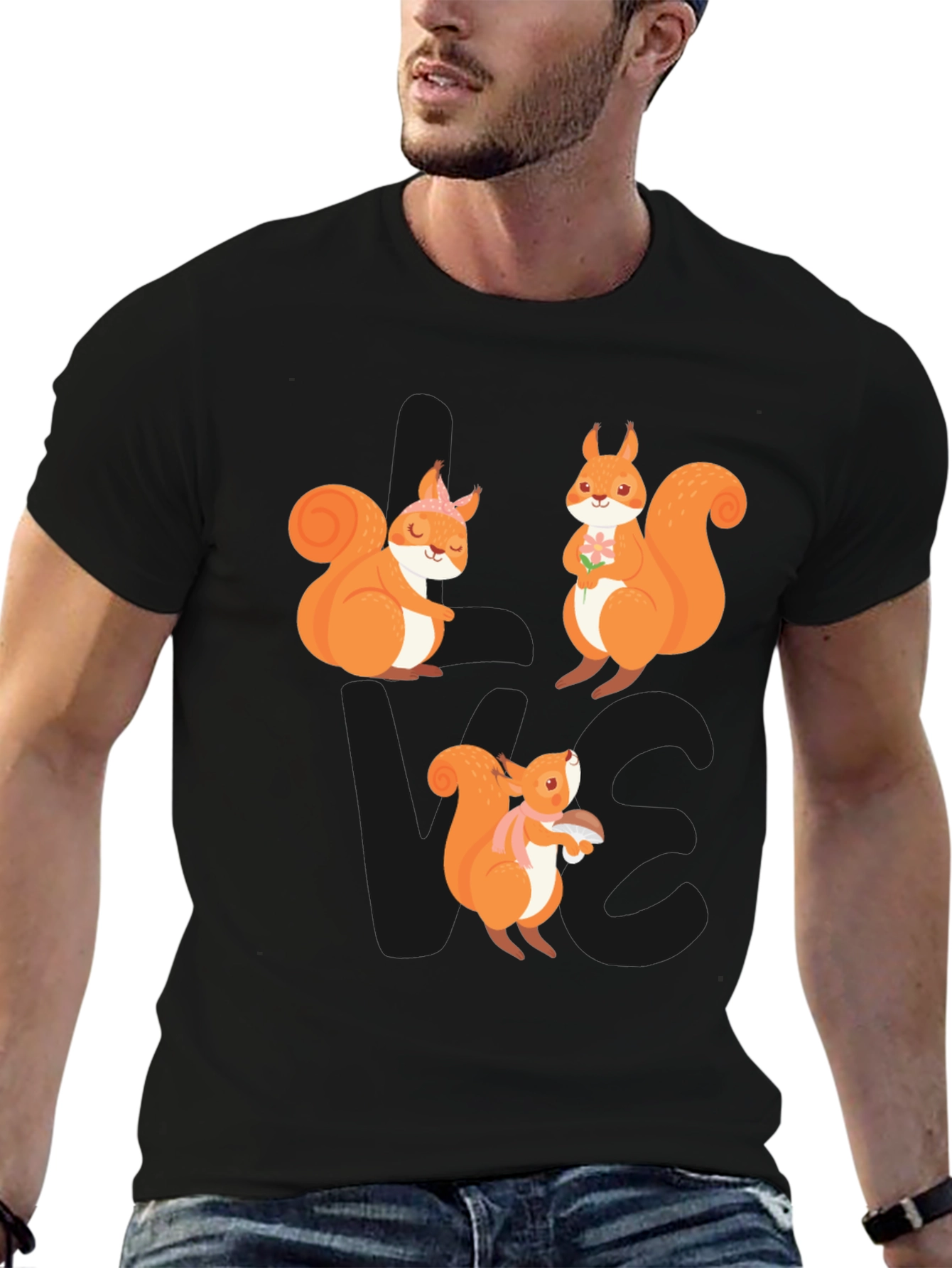 Cute Squirrel Graphic T-Shirt - Black Casual Tee