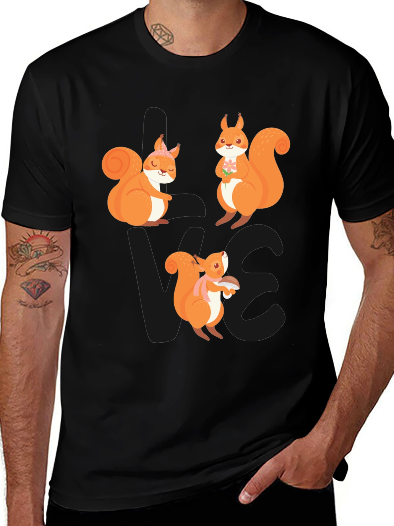Cute Squirrel Graphic T-Shirt - Black Casual Tee