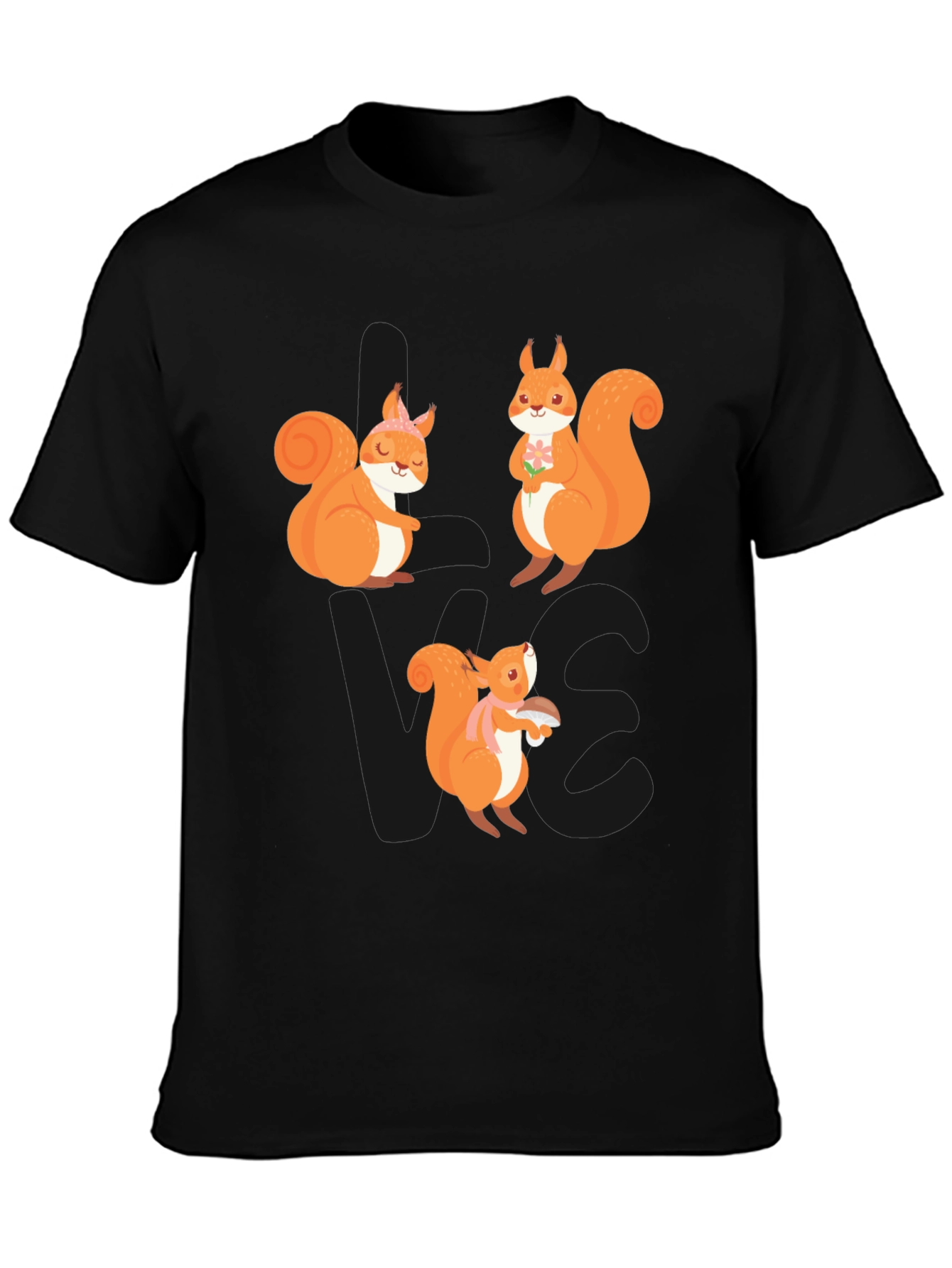 Cute Squirrel Graphic T-Shirt - Black Casual Tee