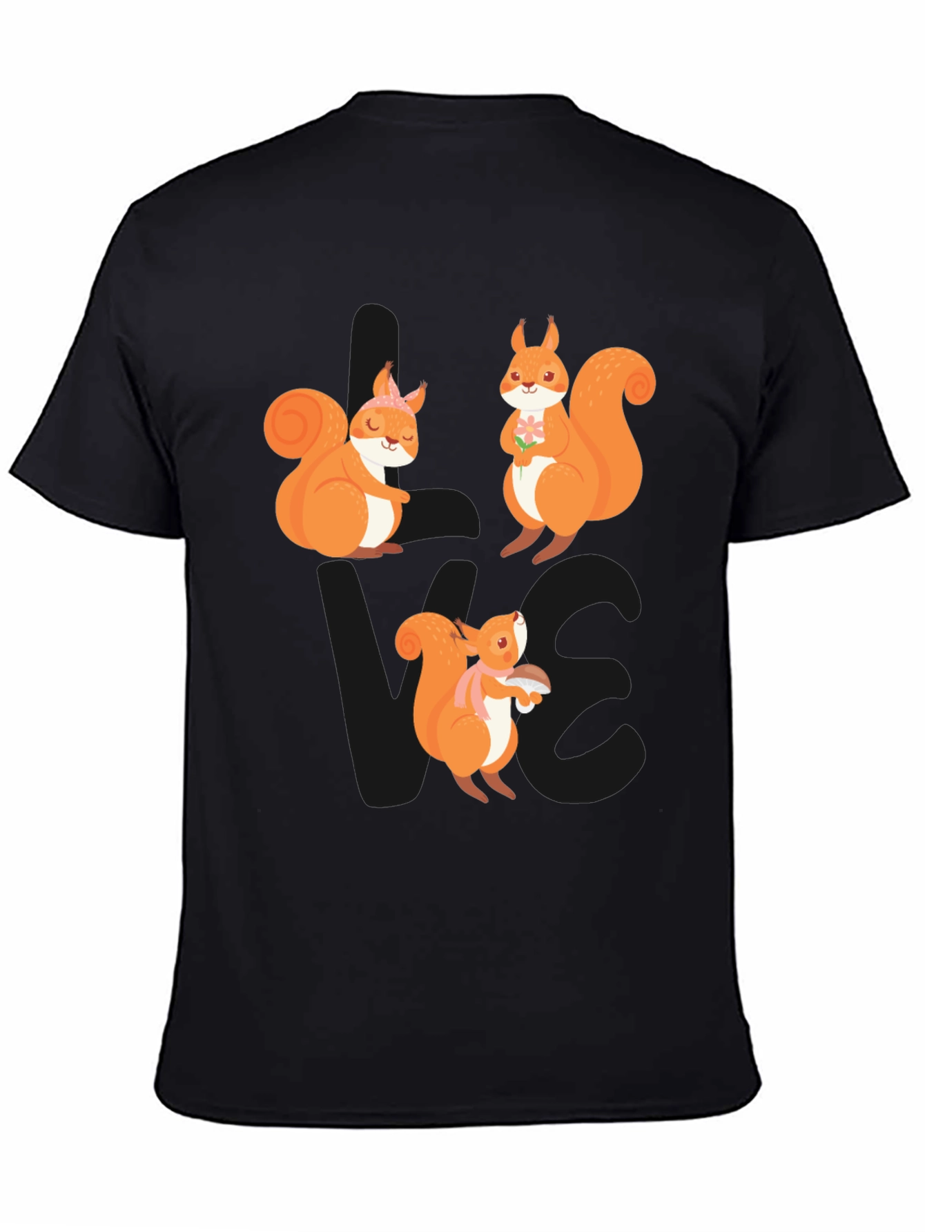Cute Squirrel Graphic T-Shirt - Black Casual Tee