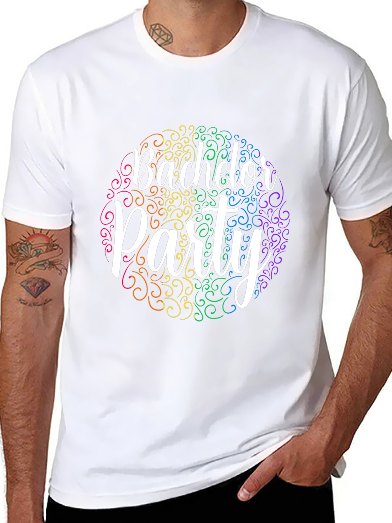 Bachelor Party T-Shirt Rainbow Swirl Design