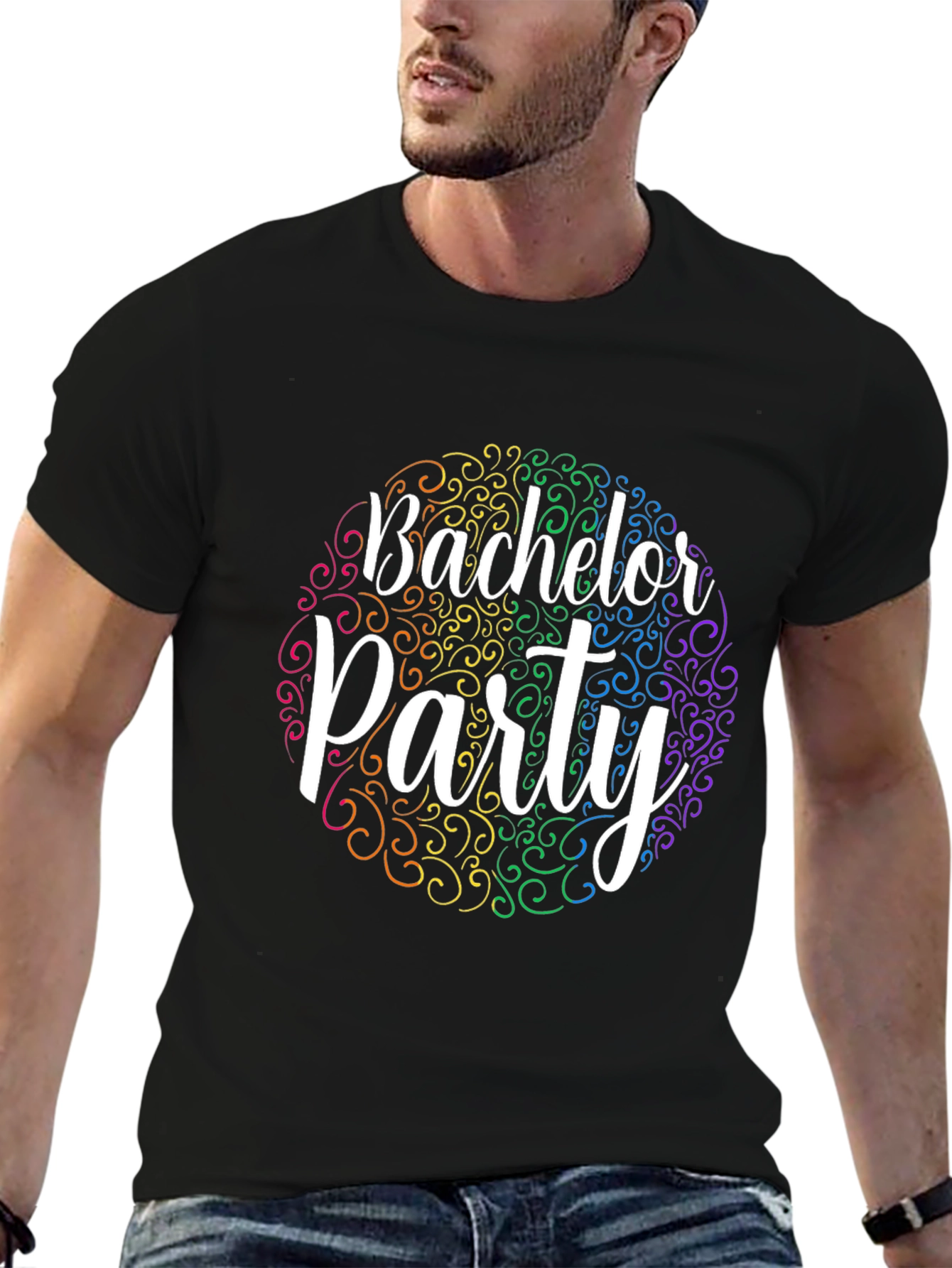 Bachelor Party T-Shirt Rainbow Swirl Design