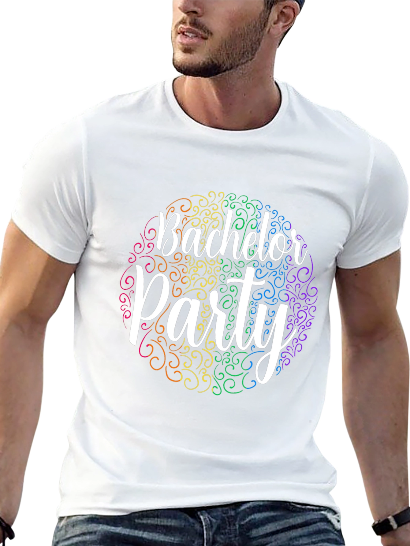 Bachelor Party T-Shirt Rainbow Swirl Design