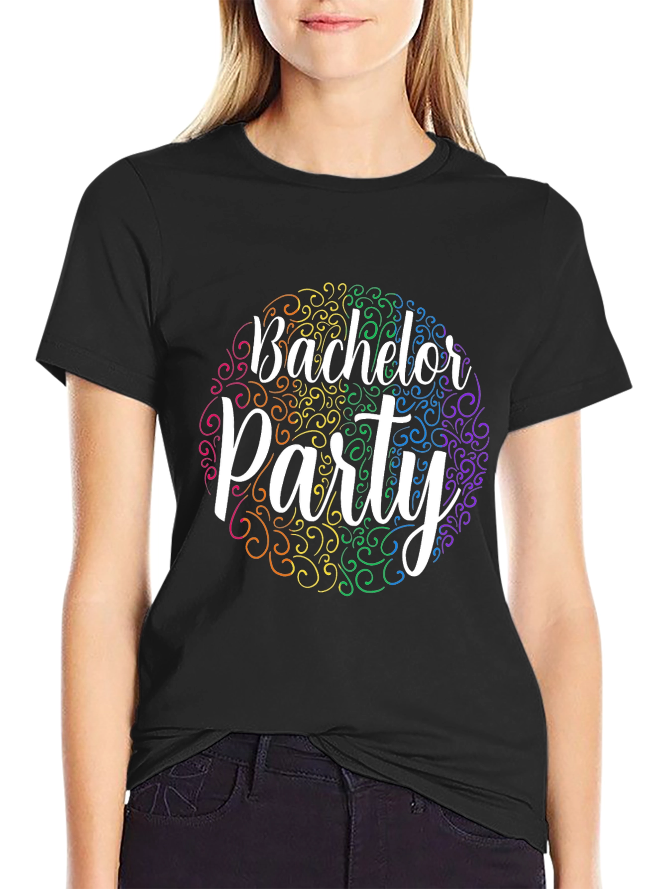 Bachelor Party T-Shirt Rainbow Swirl Design