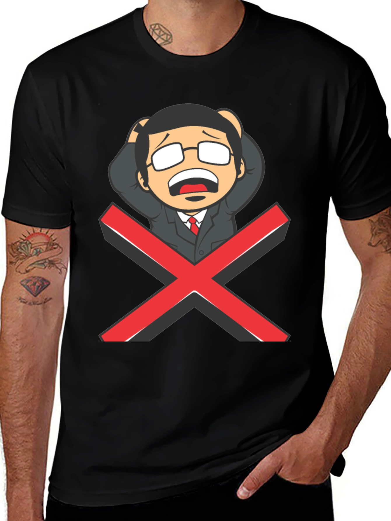 Black T-Shirt with Cartoon X Graphic