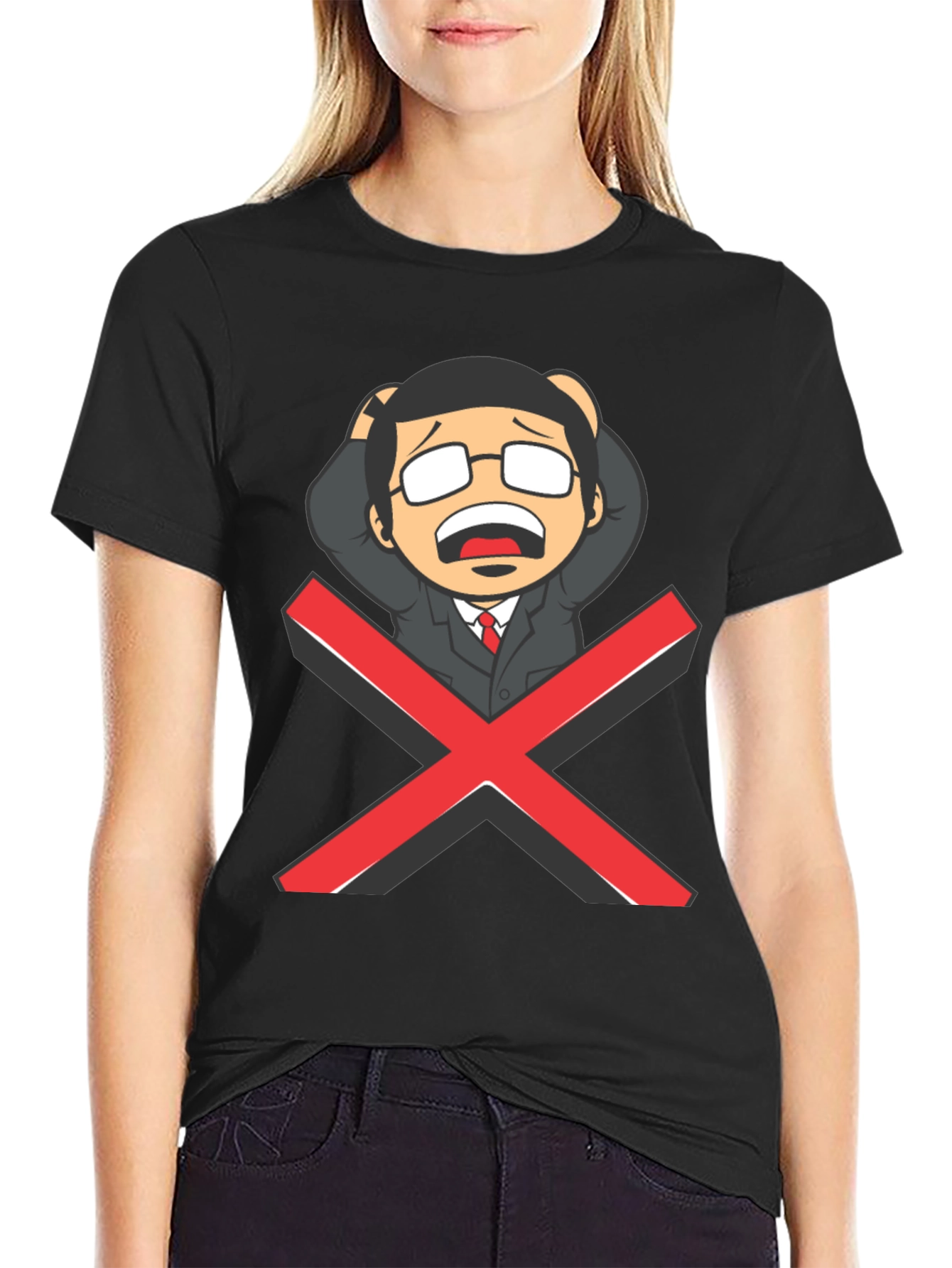 Black T-Shirt with Cartoon X Graphic