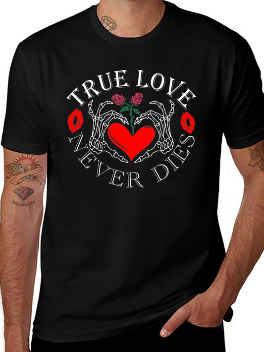 True Love Never Dies Graphic Tee - Skeleton Hand Heart