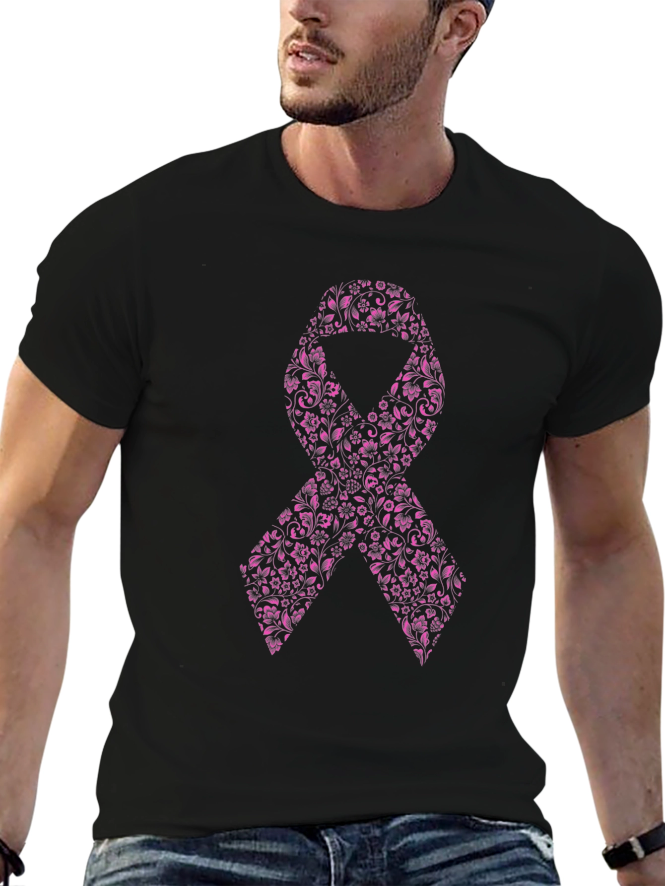 Floral Pink Ribbon Graphic Tee