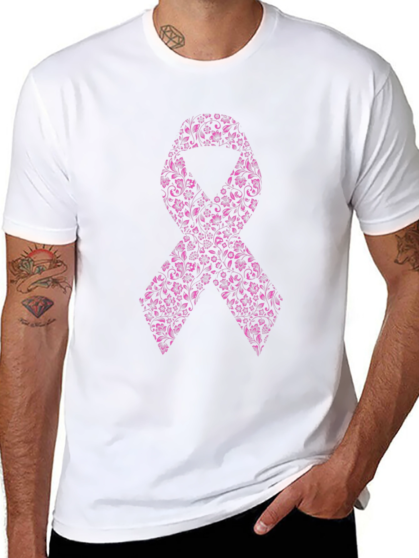 Floral Pink Ribbon Graphic Tee