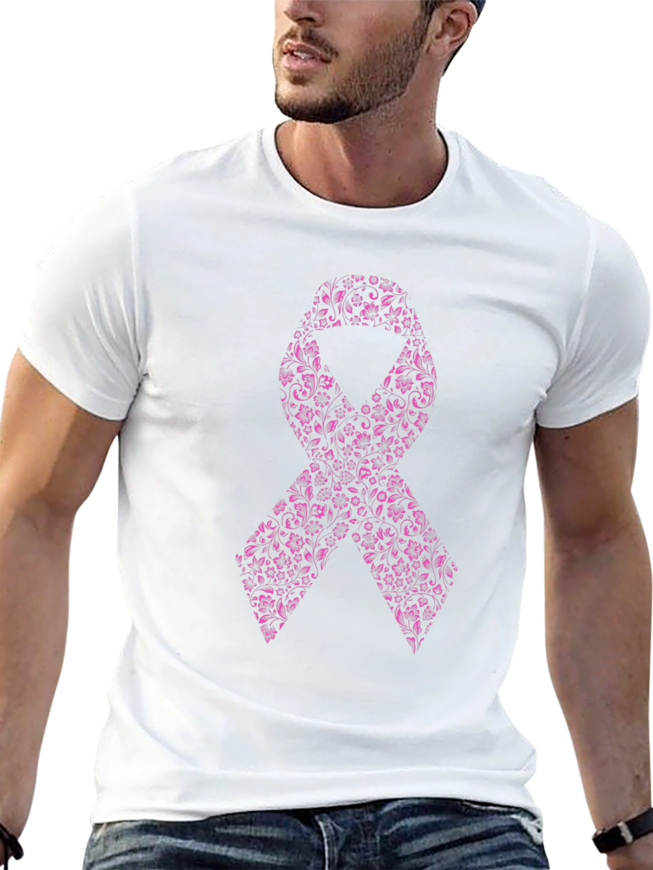 Floral Pink Ribbon Graphic Tee