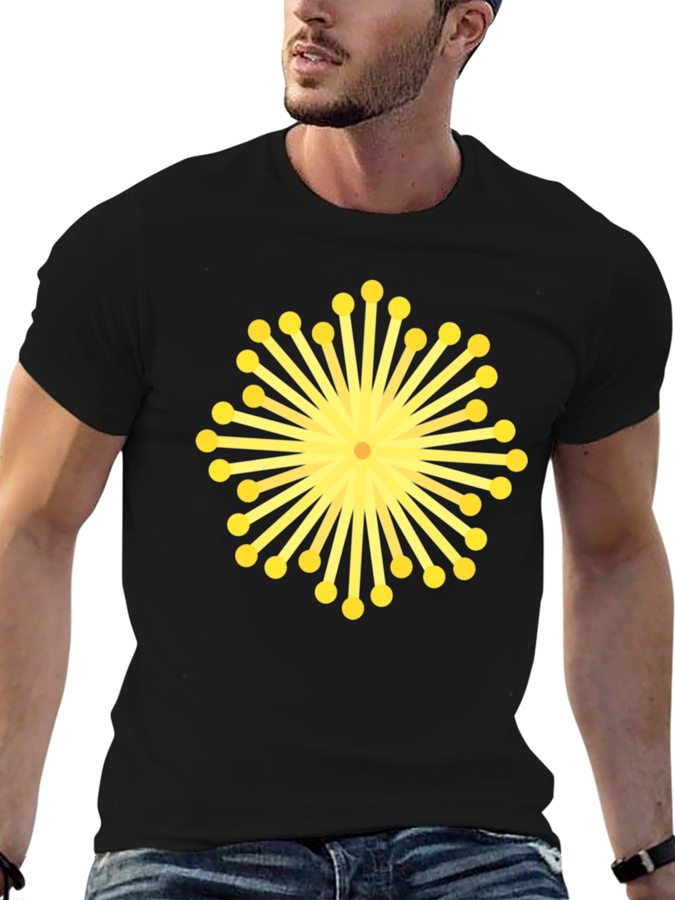 Geometric Burst Graphic Black T-Shirt