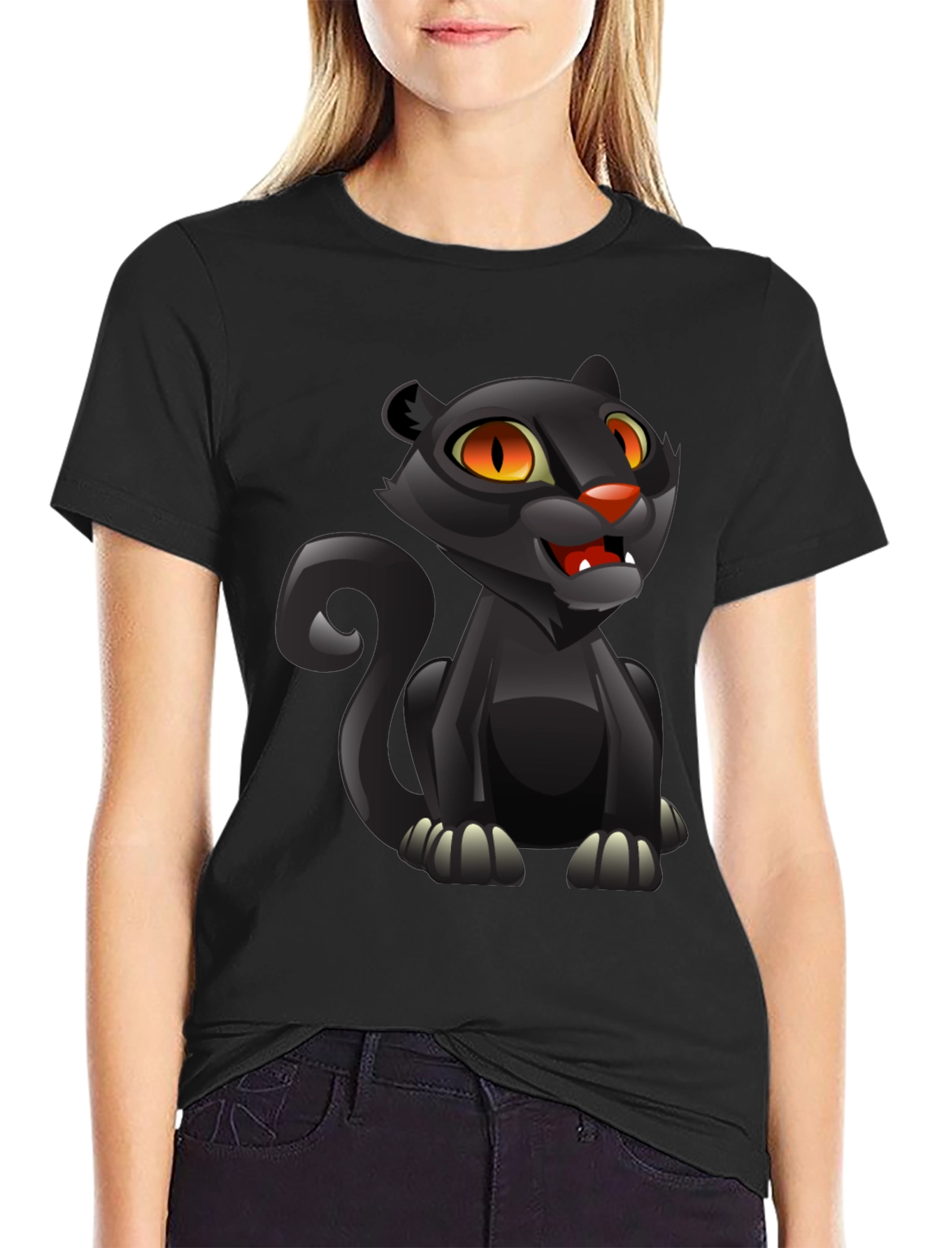 Cartoon Black Panther Graphic T-Shirt