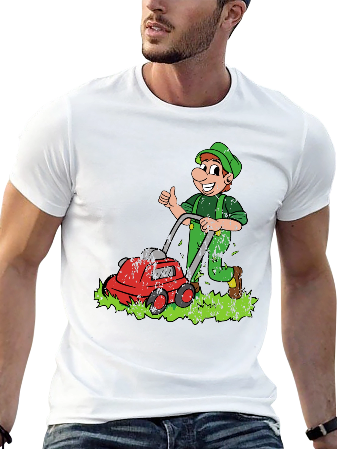 Lawn Mower Man Cartoon Graphic T-Shirt