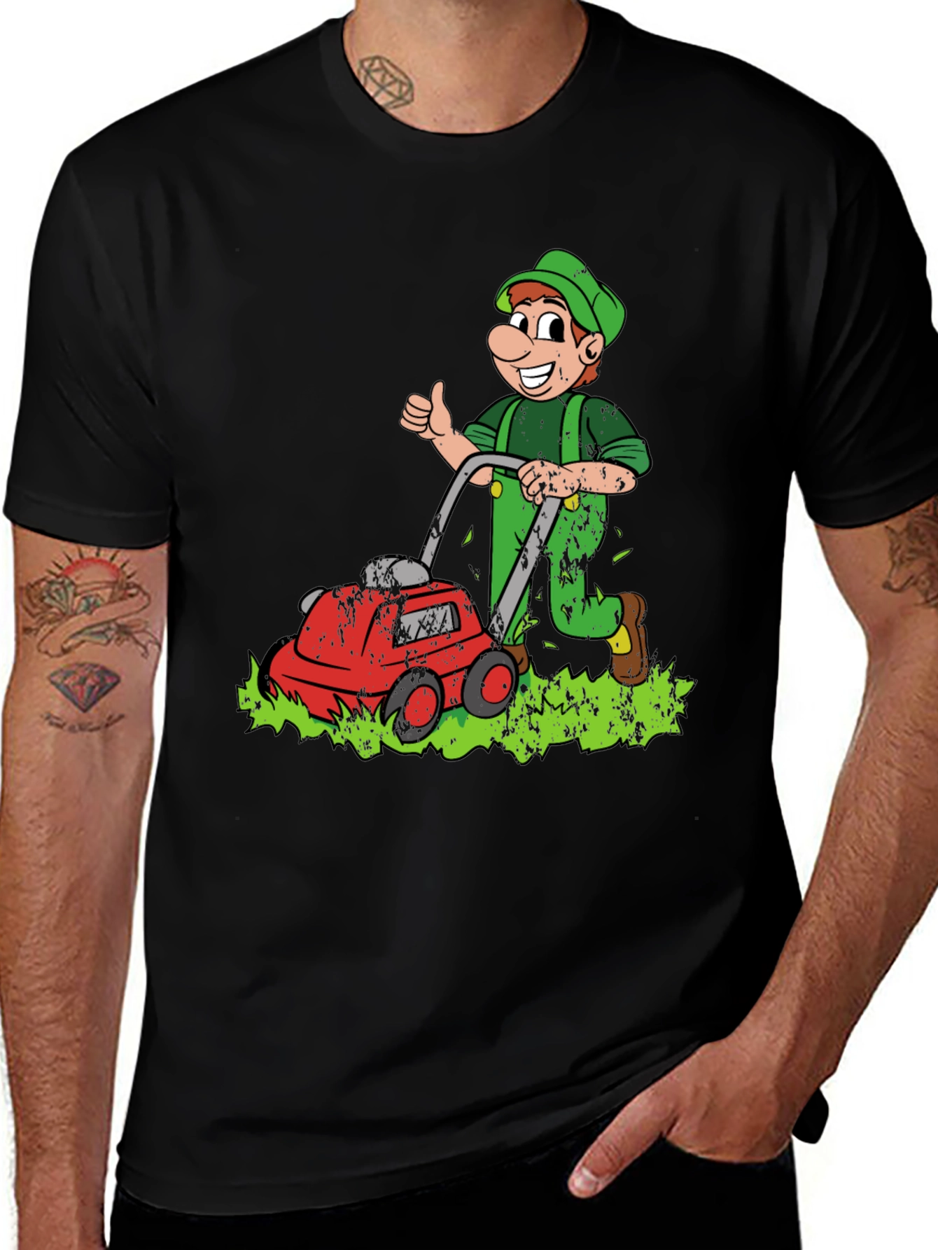 Lawn Mower Man Cartoon Graphic T-Shirt