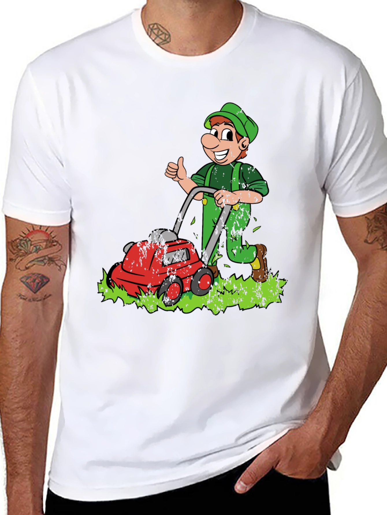 Lawn Mower Man Cartoon Graphic T-Shirt