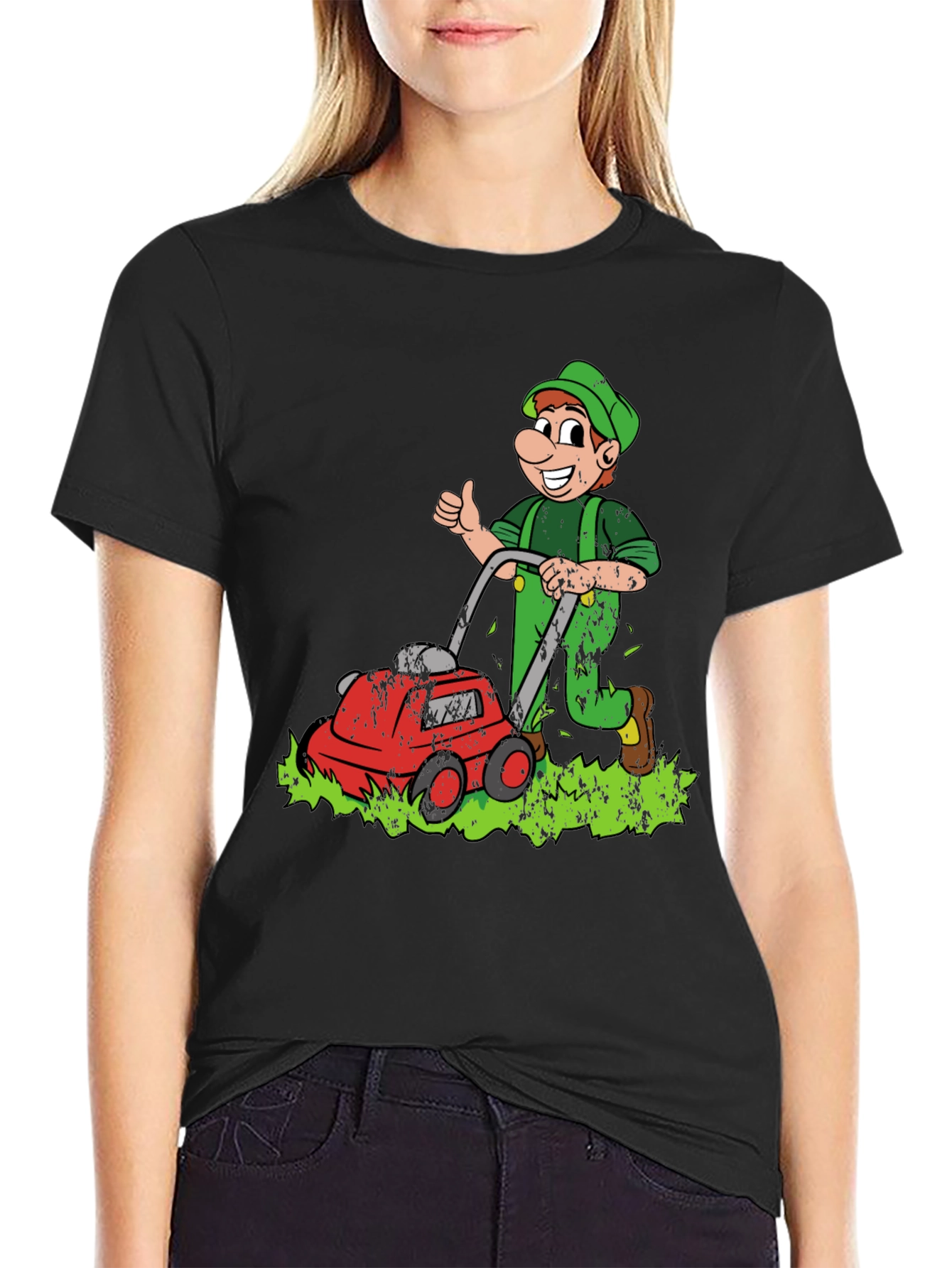 Lawn Mower Man Cartoon Graphic T-Shirt
