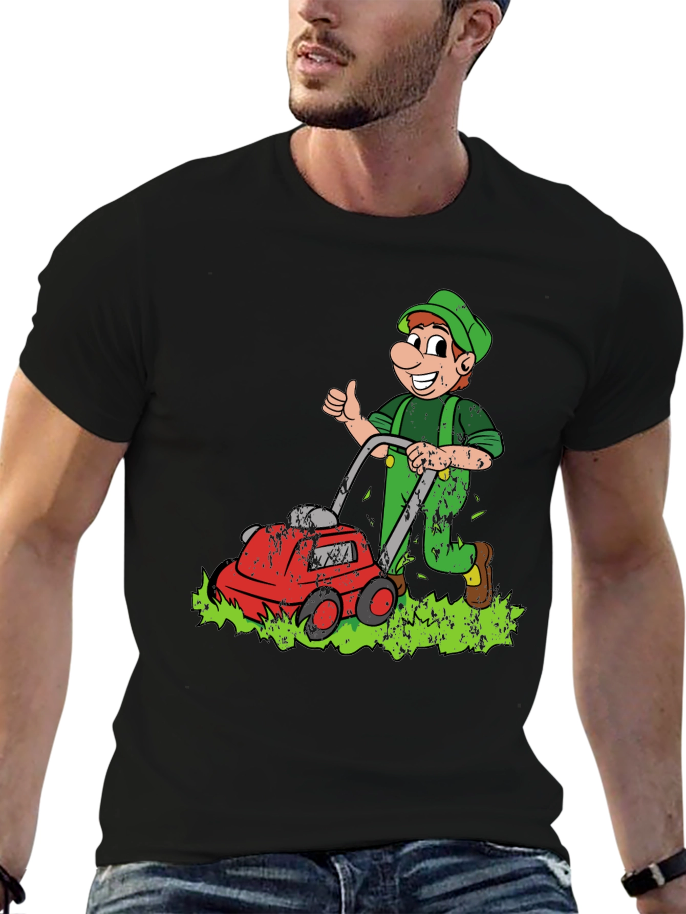 Lawn Mower Man Cartoon Graphic T-Shirt