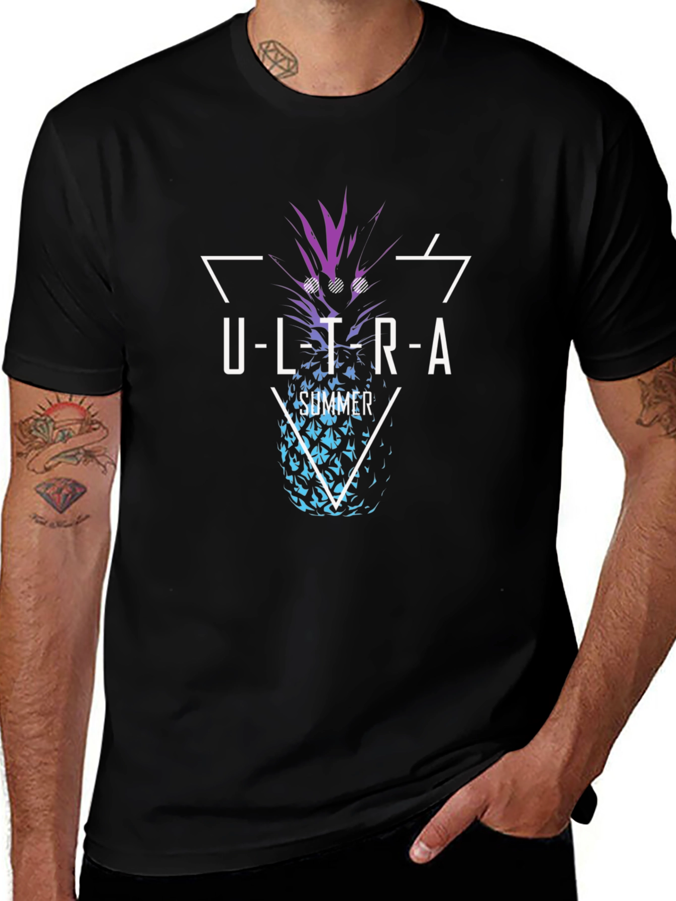 Ultra Summer Pineapple Graphic Tee - Stylish Black T-Shirt