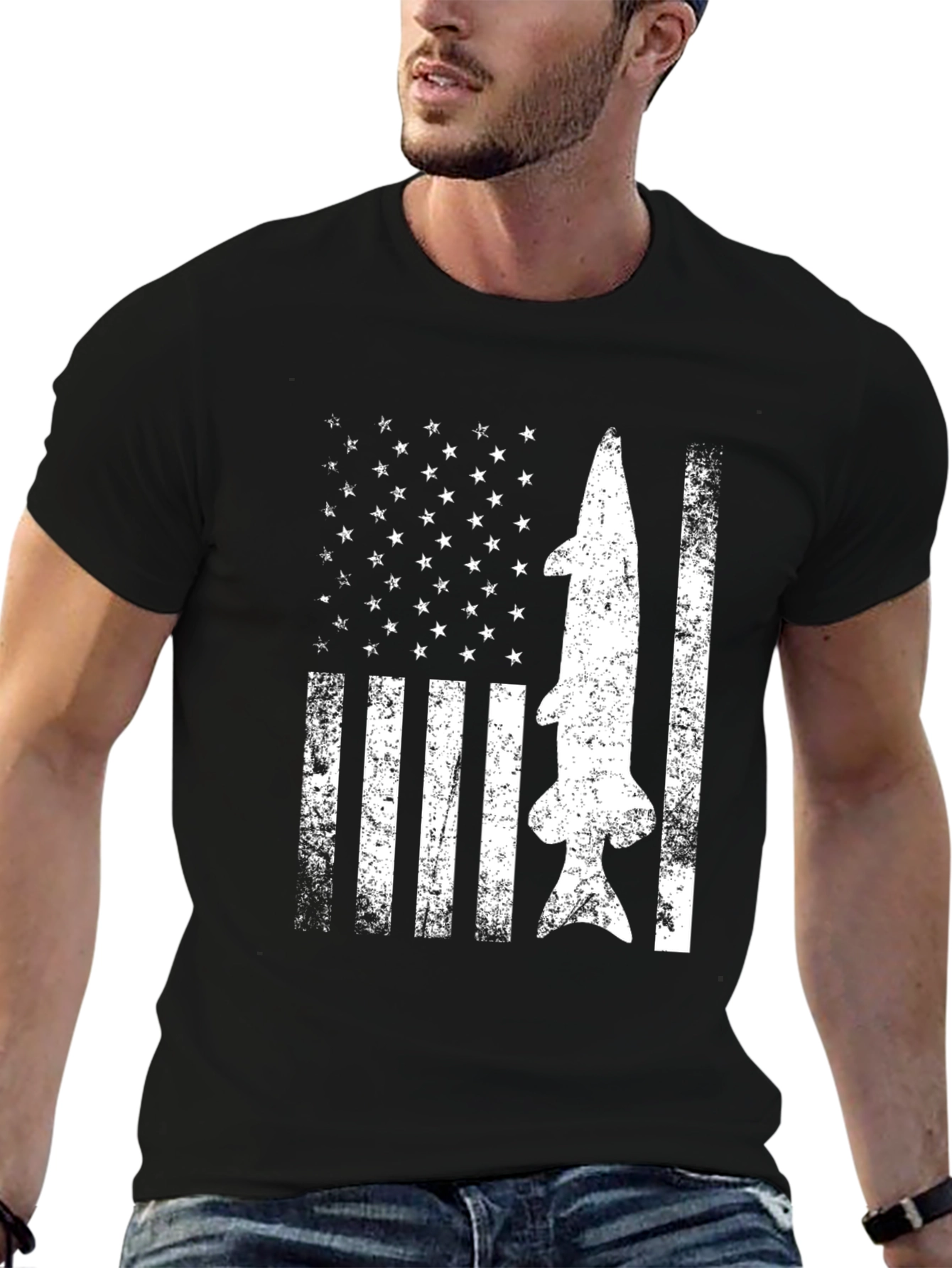American Flag Fish Graphic T-Shirt