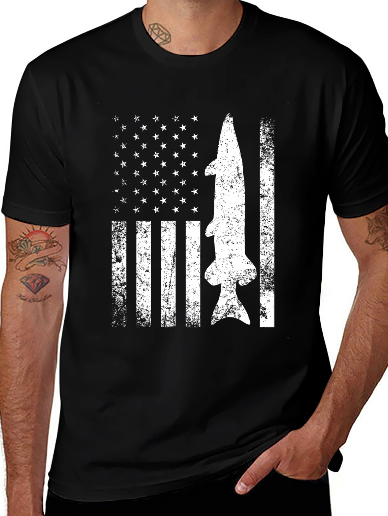 American Flag Fish Graphic T-Shirt
