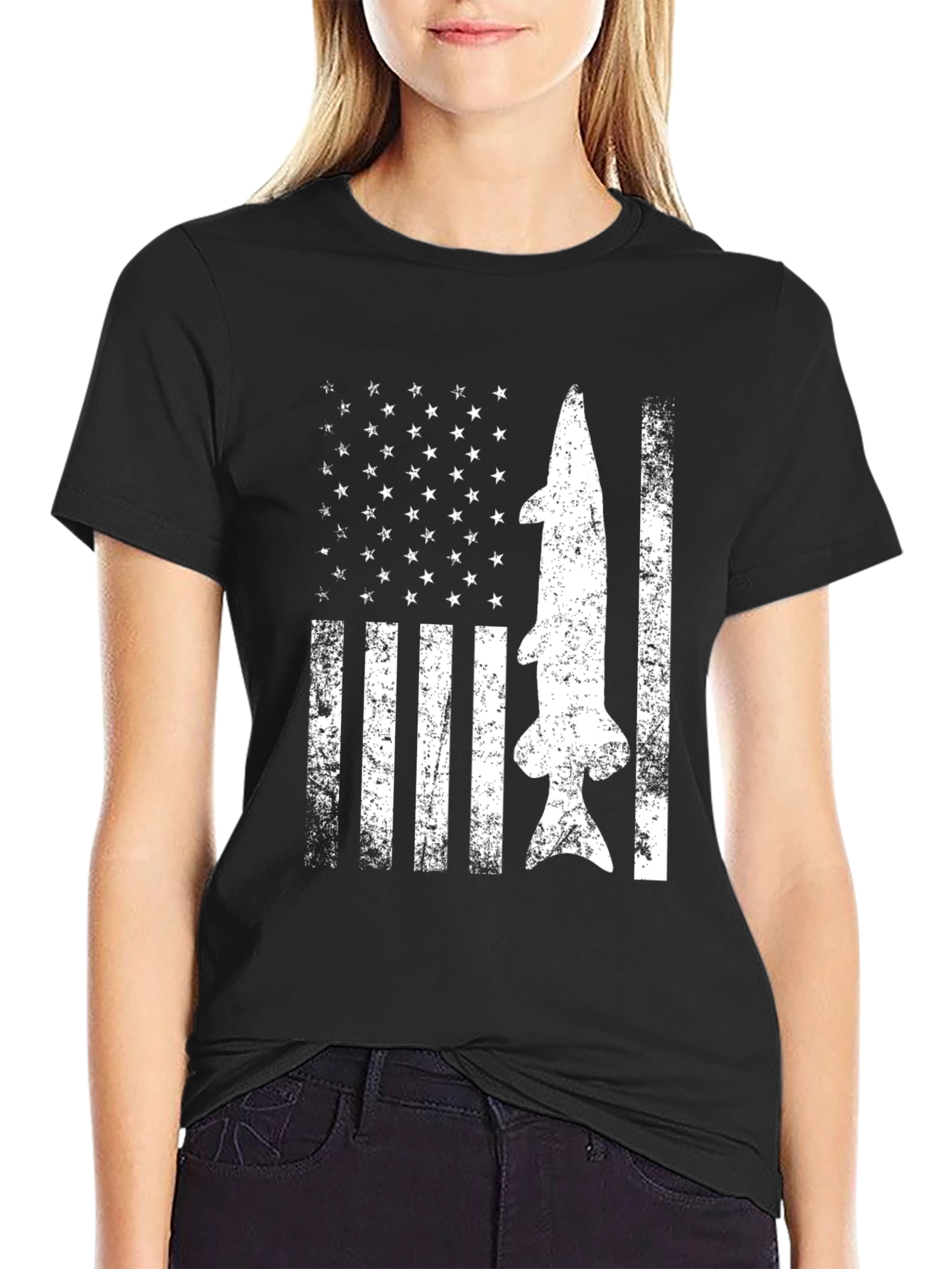 American Flag Fish Graphic T-Shirt