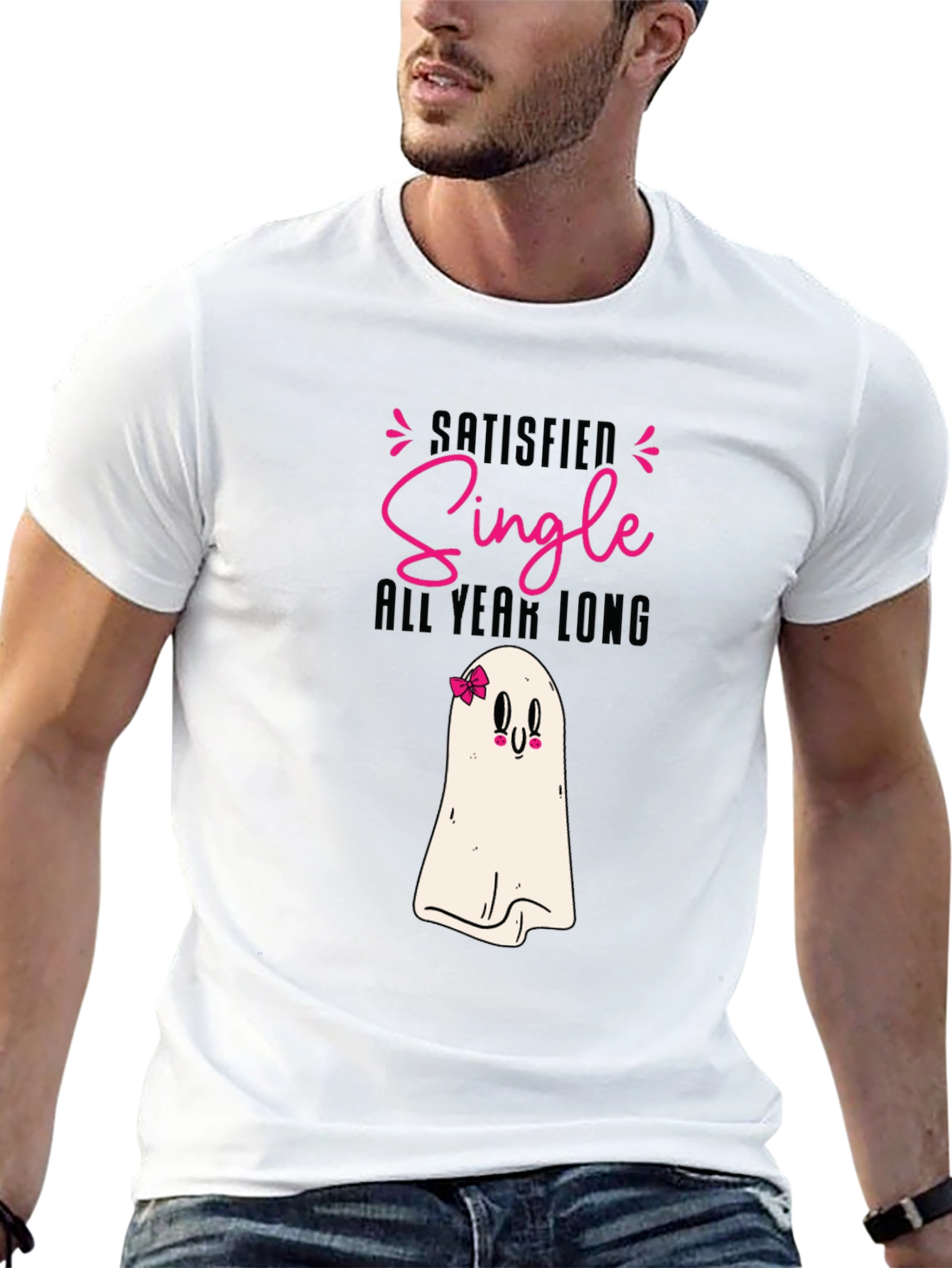Satisfied Single All Year Long Black T-Shirt