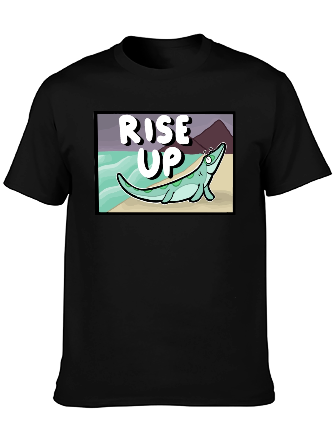 Rise Up Cartoon Sea Creature Black T-Shirt