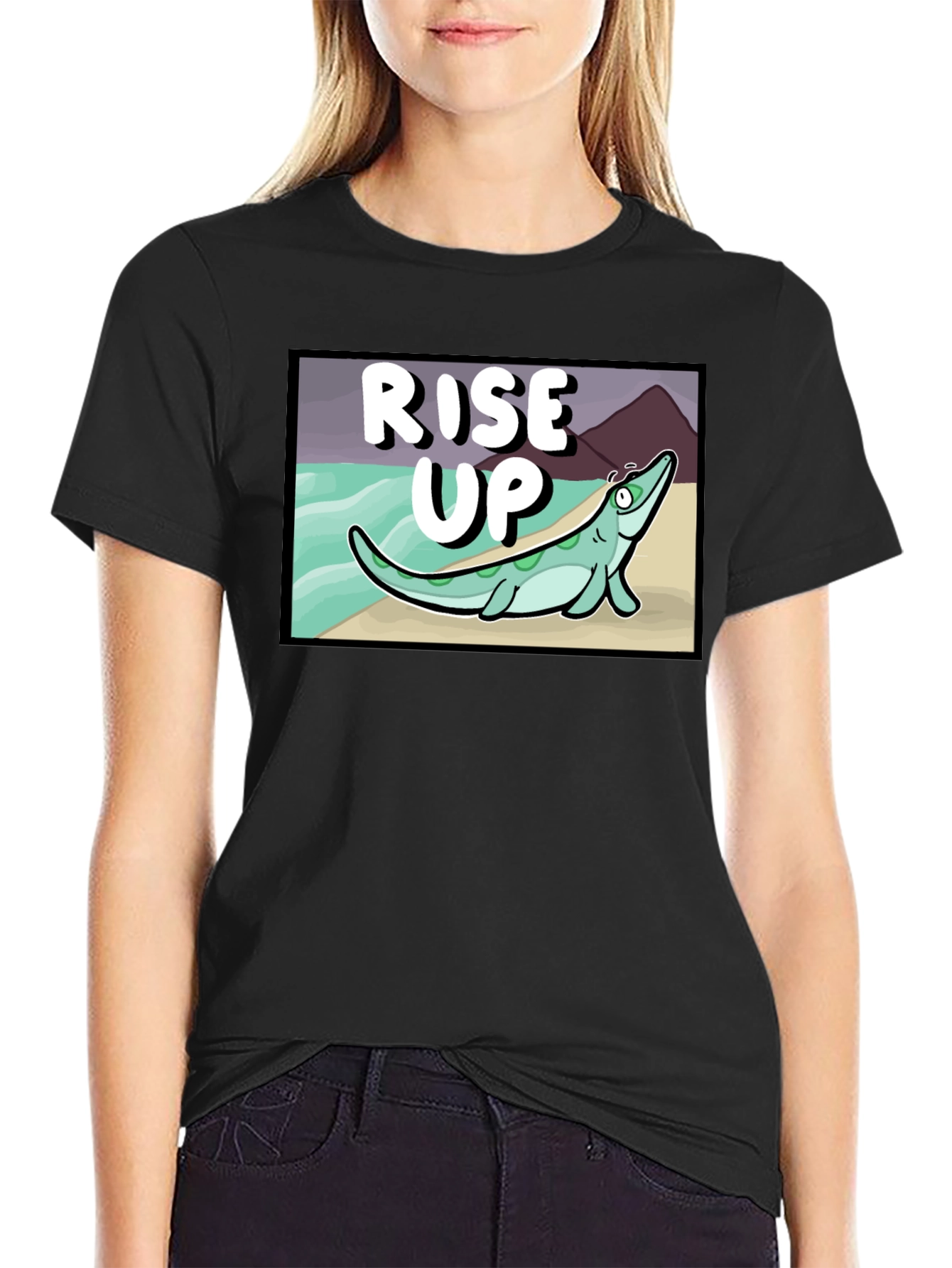 Rise Up Cartoon Sea Creature Black T-Shirt