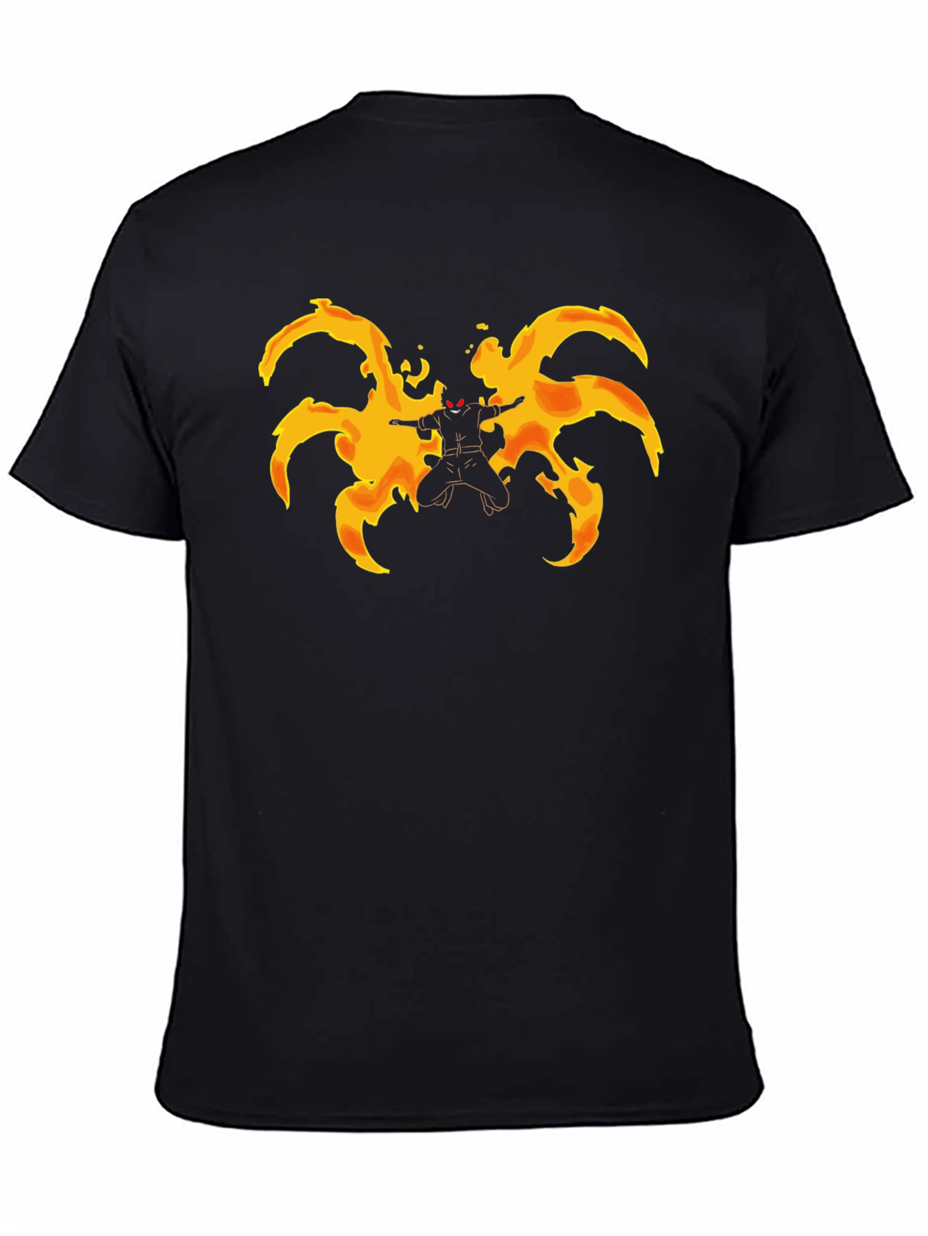 Fiery Anime Character Graphic Black T-Shirt