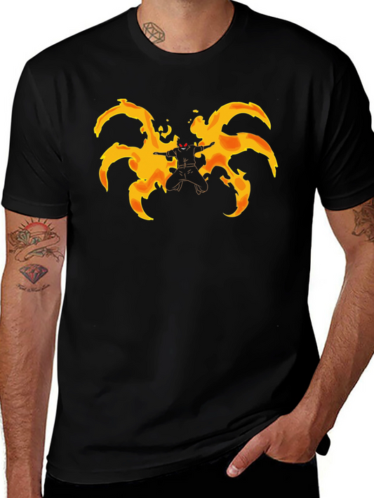 Fiery Anime Character Graphic Black T-Shirt
