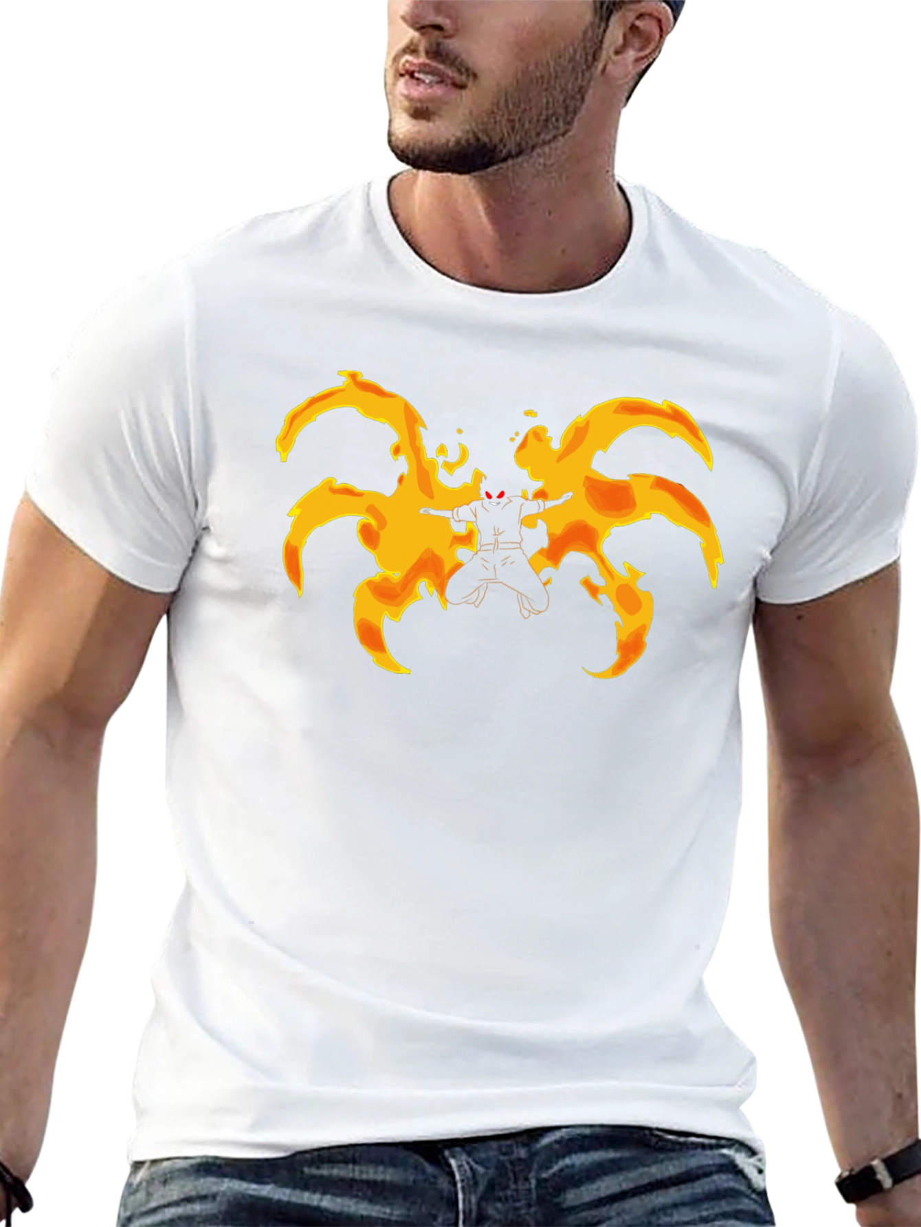 Fiery Anime Character Graphic Black T-Shirt