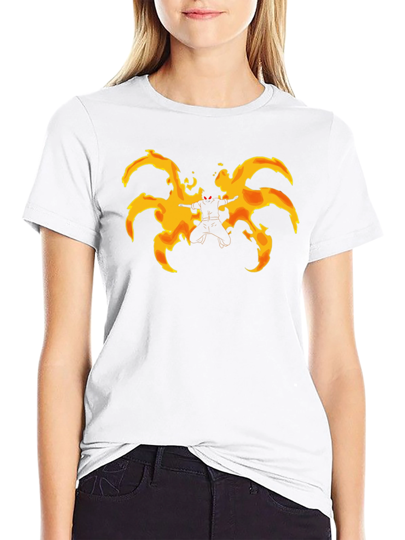 Fiery Anime Character Graphic Black T-Shirt